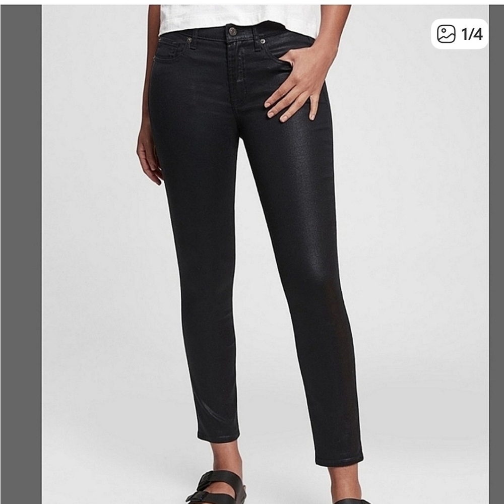 GAP Women's Mid-Rise Black Coated Ankle Skinny Jeans 8